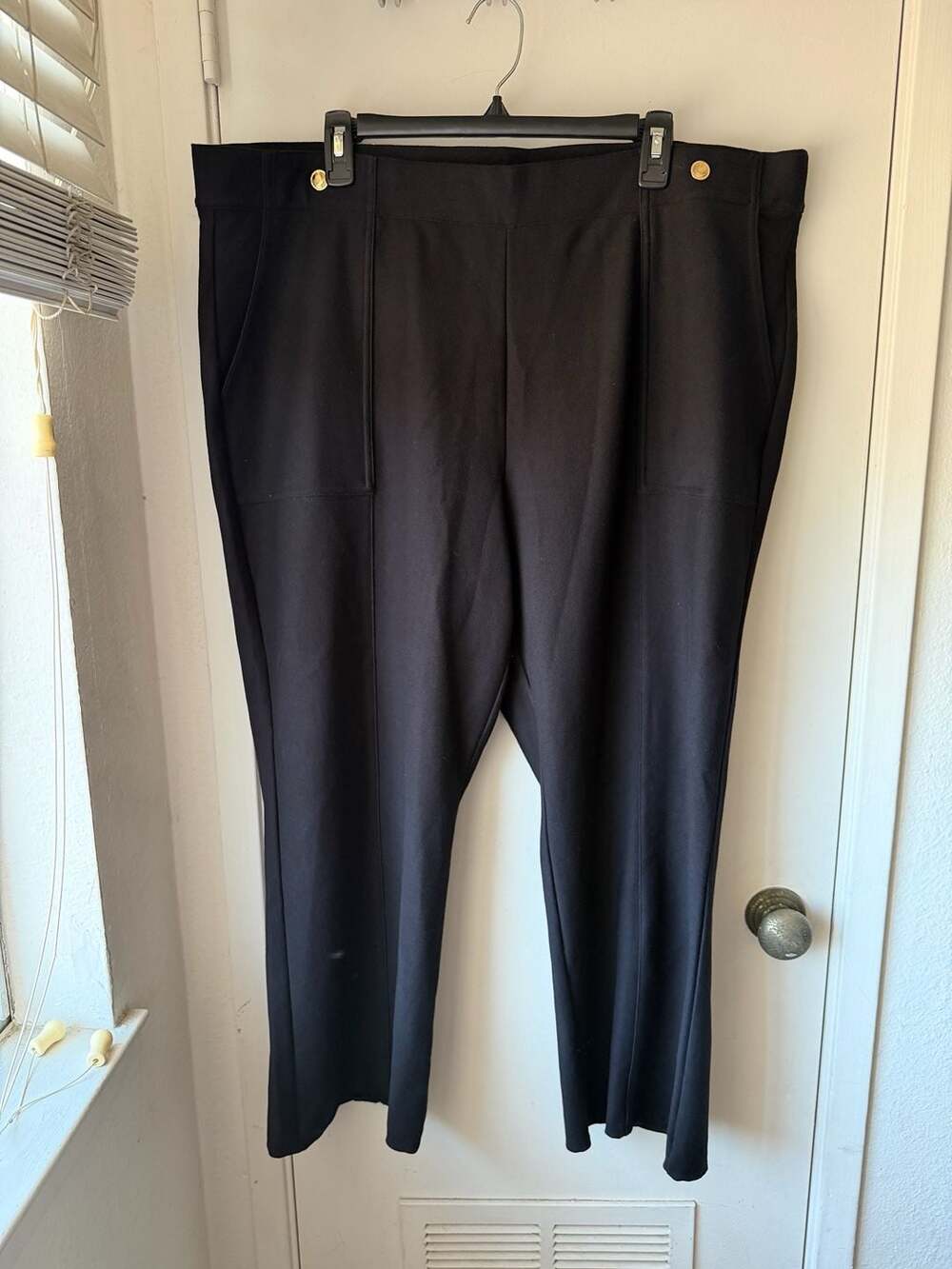Michael Michael Kors Plus Size 3X Black Scuba Knit Pants with Gold Buttons